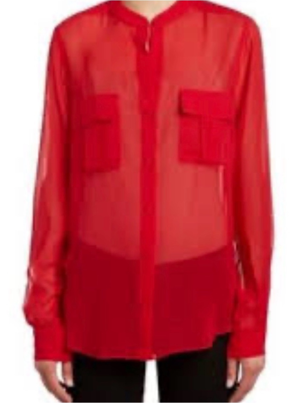 BCBGMAXAZRIA Red Long-Sleeve Sheer Button-Front Shirt